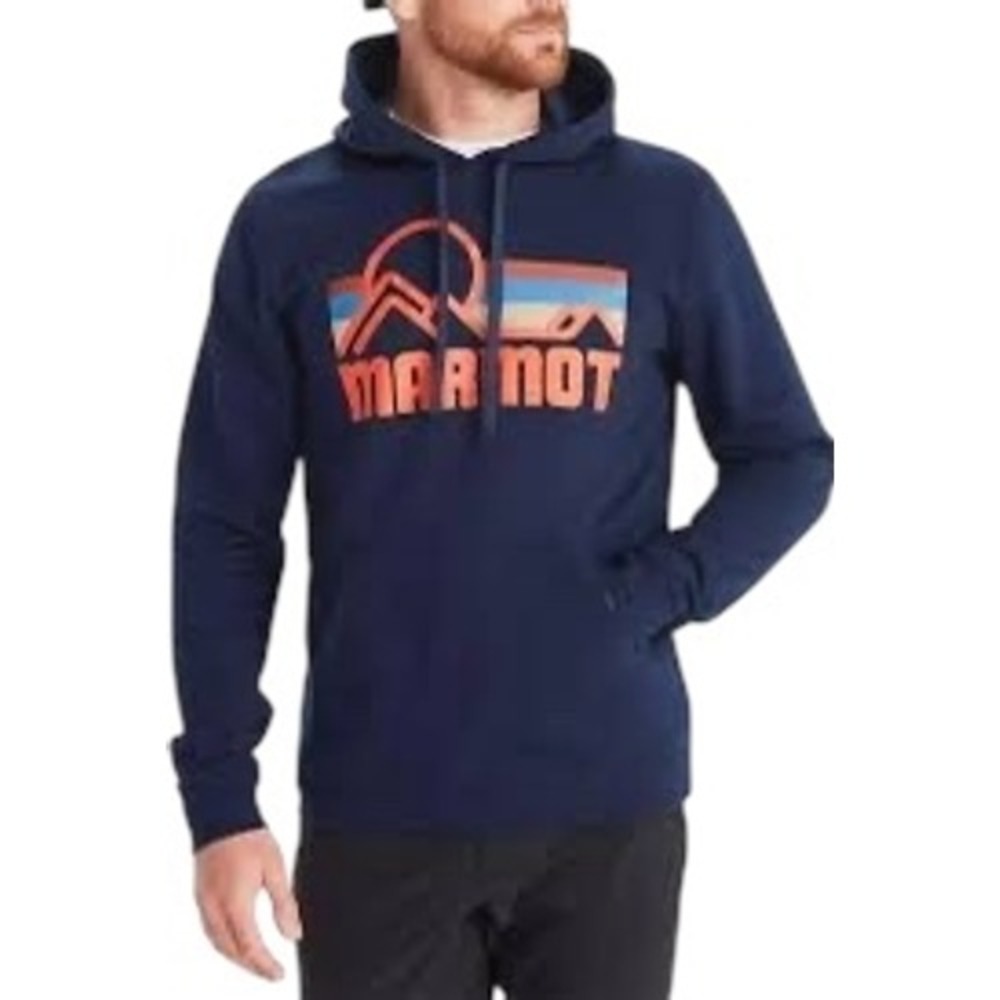 Marmot Coastal Retro Mountain Graphic Hoodie Navy Blue‎ Pullover Sweatshirt Med
